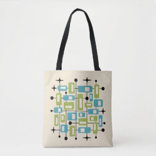 Farbenfroher Retro-Mittelmoderne-Atom-Abstrakt Tasche