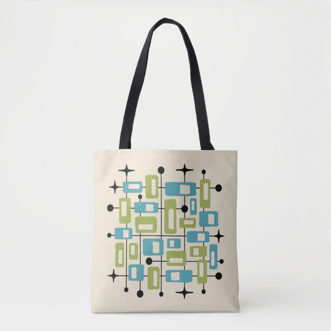 Farbenfroher Retro-Mittelmoderne-Atom-Abstrakt Tasche (Vorderseite)