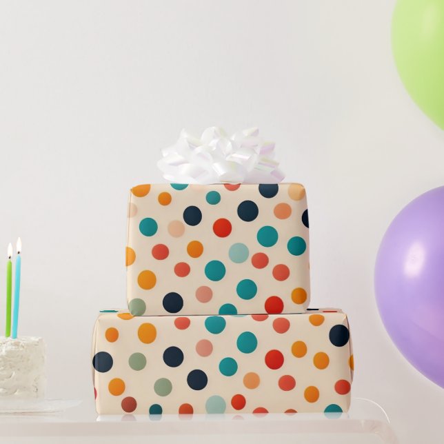 Farbenfroher Retro-Polka-Punkt Geschenkpapier (Partygeschenke)