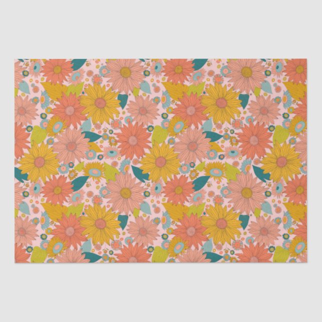 Farbenfroher Retro-Sonnenblumengarten Seidenpapier (Vorderseite)