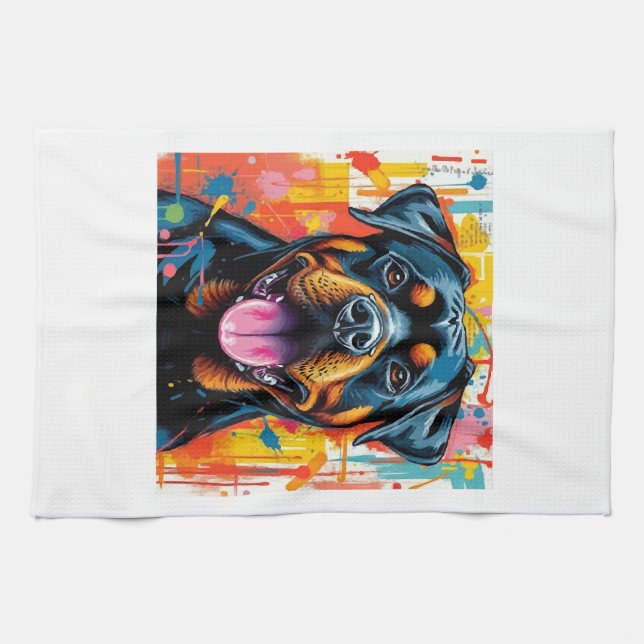 Farbenfroher Rottweiler Pop Art � Lebendiger Splas Geschirrtuch (Horizontal)
