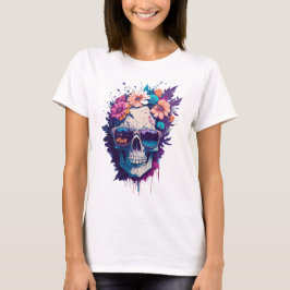 Farbenfroher Schädel mit trendiger Sonnenbrille un T-Shirt