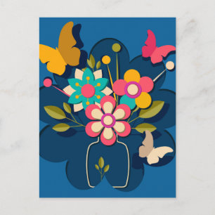 Farbenfroher schöner moderner Blumenstrauß auf Bla Postkarte