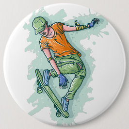 Farbenfroher Skater, lustige Illustration Button