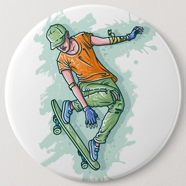 Farbenfroher Skater, lustige Illustration Button (Vorderseite)
