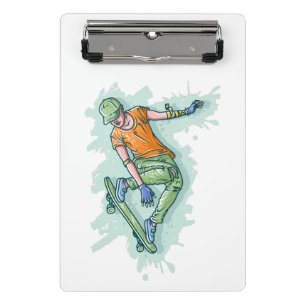 Farbenfroher Skater, lustige Illustration Mini Klemmbrett
