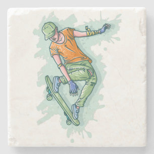 Farbenfroher Skater, lustige Illustration Steinuntersetzer