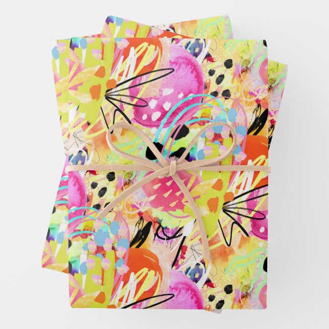 Farbenfroher Sommer Tropical Abstrakt Eclectic Pop Geschenkpapier Set (Beispiel)