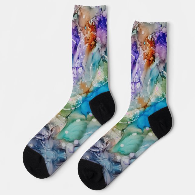 Farbenfroher Spaß Blau, Aquamarine, Lila Abstrakte Socken (Linkes Detail)