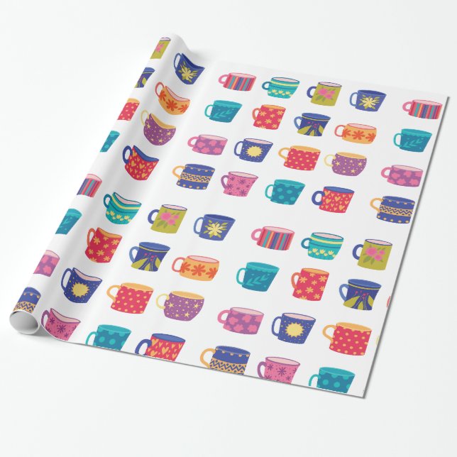 Farbenfroher Spaß Gemustert Coffee Tasse Set Geschenkpapier (Ungerollt)