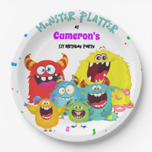 Farbenfroher Spaß Kawaii Monster Runde Pappteller