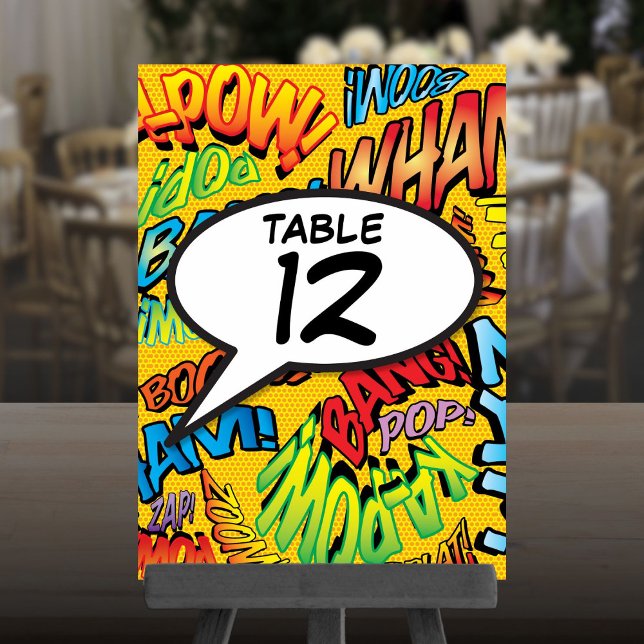 Farbenfroher Spaß Modernes Comic Buche Rede Blase Tischnummer (Colorful Fun Modern Comic Book Speech Bubble Table Number)