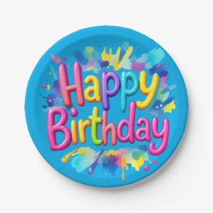 Farbenfroher Spritzer "Happy Birthday" Pappteller