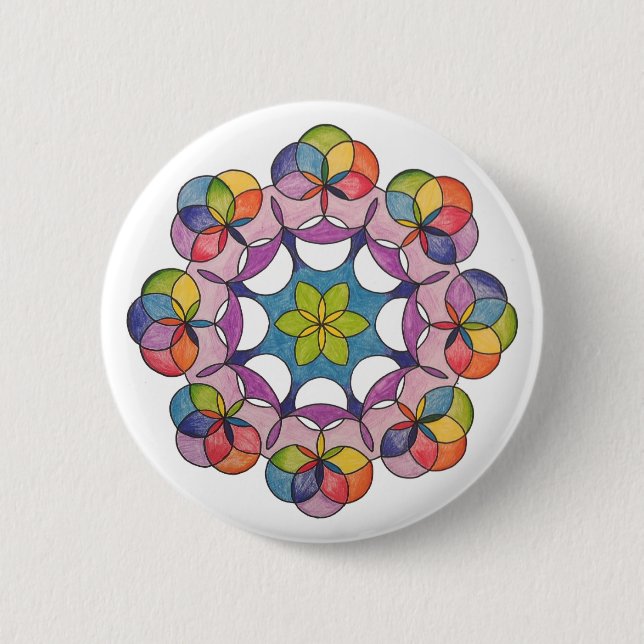 Farbenfroher Stift Gezeichnet Geometric Mandala Sp Button (Vorderseite)