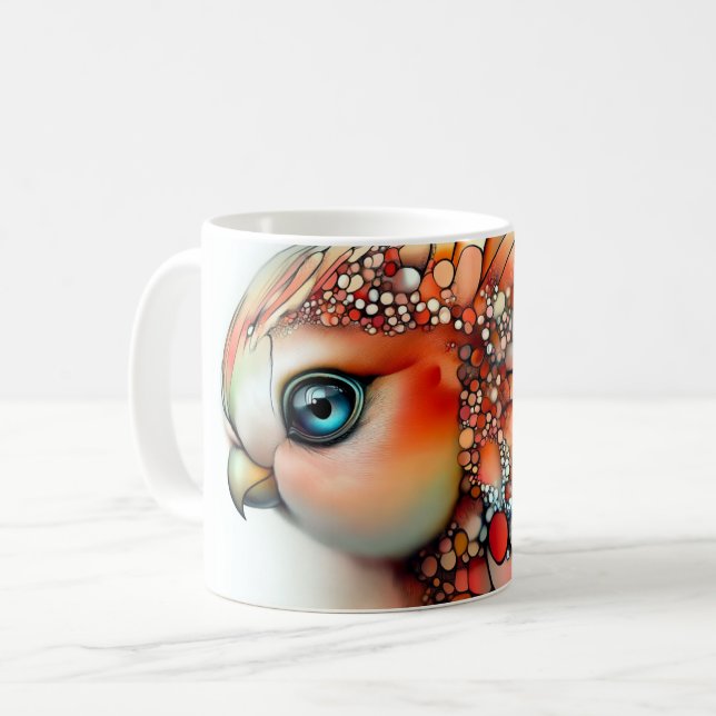 farbenfroher, stilisierter Vogel oder Papagei-ähnl Kaffeetasse (Vorderseite Links)