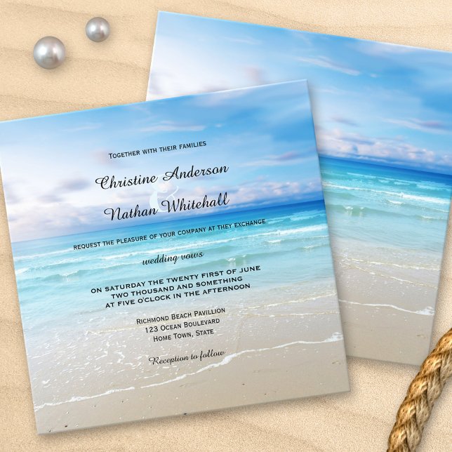 Farbenfroher Strand oder Hochzeit in Urlaubsort Ei Einladung (A colorful wedding invitation featuring a painting of the beach on a bright day)