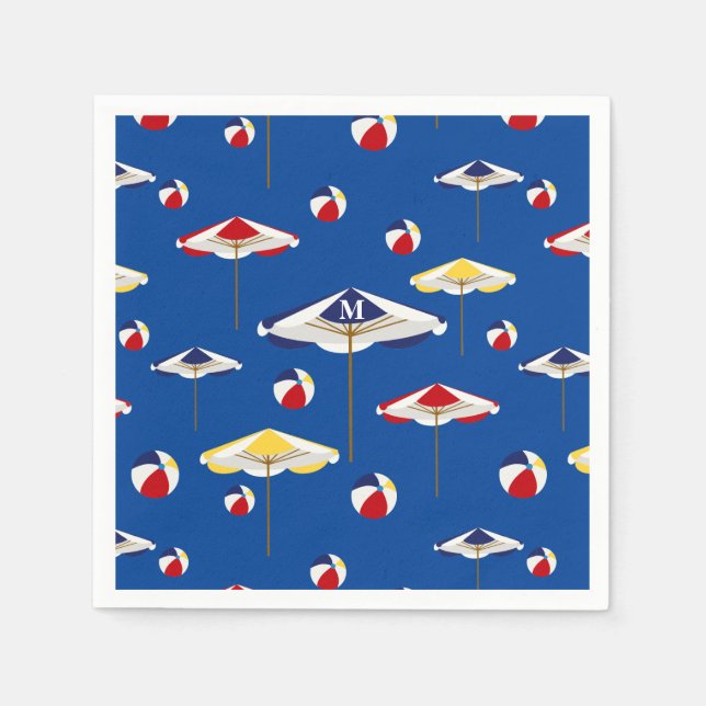 Farbenfroher Strandschirm und Beach Ball Custom Serviette (Vorderseite)