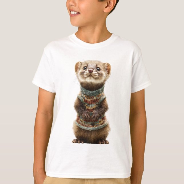 Farbenfroher Strickpullover Frettchen Kinder T-Shirt (Vorderseite)