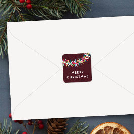 Farbenfroher Tannenbaumgirlande Frohe Weihnachten  Quadratischer Aufkleber