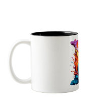 Farbenfroher Tasse mit Buchstabe "E" in flüssiger
