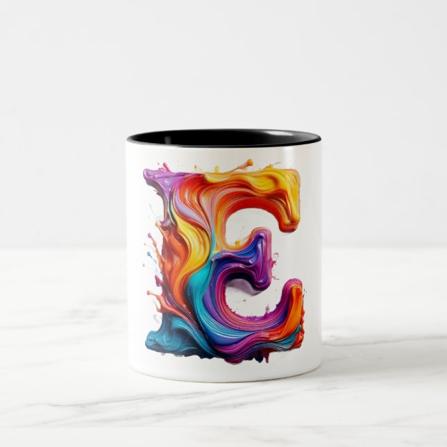 Farbenfroher Tasse mit Buchstabe "E" in flüssiger  (Mittel)
