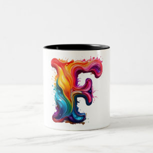 Farbenfroher Tasse mit Buchstabe "F" in flüssiger