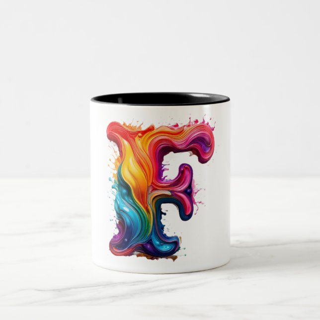 Farbenfroher Tasse mit Buchstabe "F" in flüssiger  (Mittel)