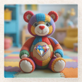 Farbenfroher Teddybär Glasuntersetzer