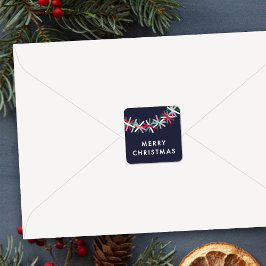 Farbenfroher Tinsel-Girlande-Frohe-Weihnachten-Auf Quadratischer Aufkleber