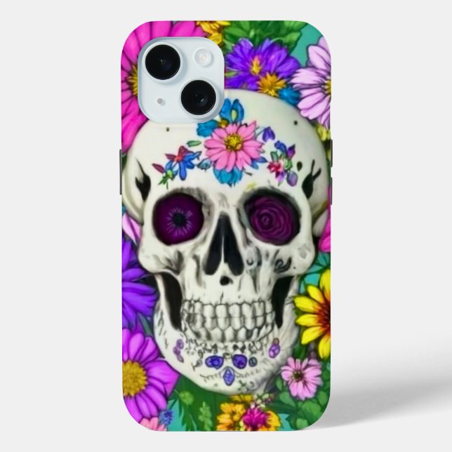 farbenfroher Totenkopf mit Blumen  Case-Mate iPhone Hülle (Rückseite)