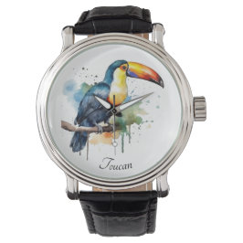 farbenfroher Toucan sitzend auf einem Zweig, anpas Armbanduhr