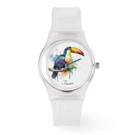 farbenfroher Toucan sitzend auf einem Zweig, anpas Armbanduhr