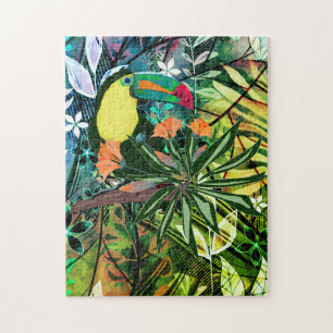 Farbenfroher Toucan und Blume. Jigsaw Puzzle