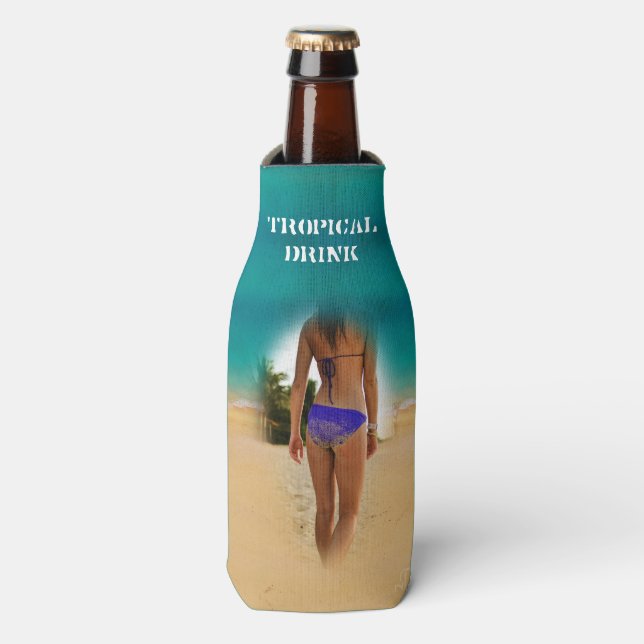 Farbenfroher Tropical Beach - Bikini Girl, Flaschenkühler (Flaschenvorderseite)