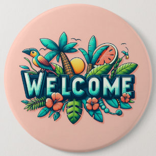 Farbenfroher tropischer/hawaiianischer Empfang Button