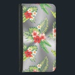 Farbenfroher tropischer Hibiskus und Silberhinterg Samsung Galaxy S5 Geldbeutel Hülle<br><div class="desc">Coole,  farbenfrohe tropische Hibiskus Blume nahtlos Muster über silbergraue metallische Druckunterlage. Silberglanz ist eine digitale Illusion und kein echter Glanz.</div>