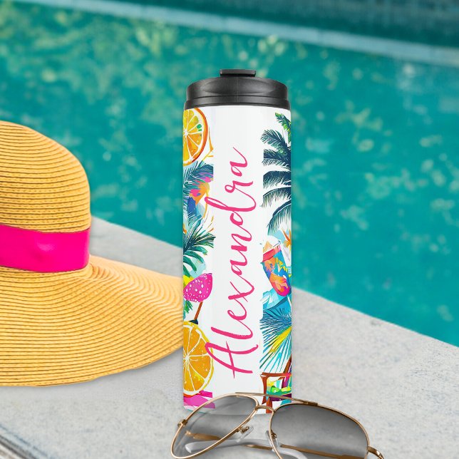 Farbenfroher tropischer Sommer-Individuelle Name Thermosbecher (The perfect tumbler to keep your drink cool at the beach or at the pool!)
