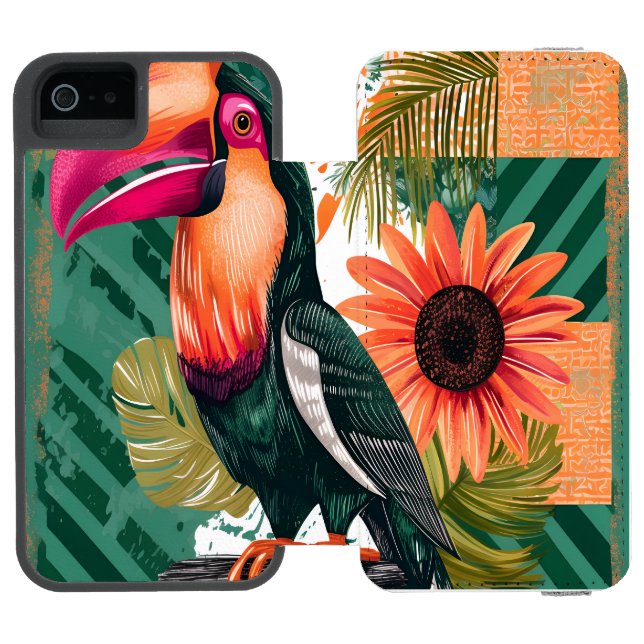 Farbenfroher Tukan im Dschungel Incipio iPhone Geldbeutel-Hülle (Folio Geöffnet)