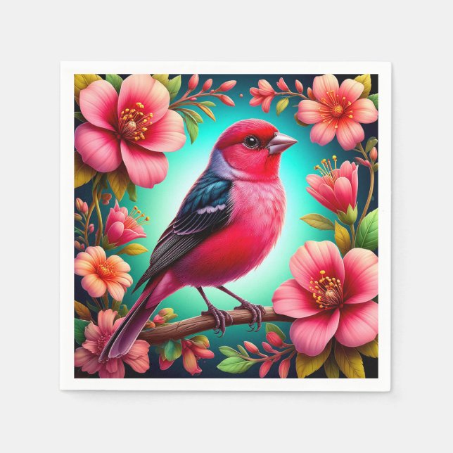Farbenfroher Vogel auf dem Zweig Serviette (Vorderseite)