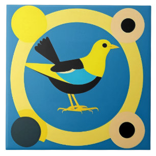 Farbenfroher Vogel im abstrakten geometrischen Kun Fliese