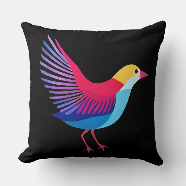 Farbenfroher Vogel im schwarzen Hintergrund Kissen (Vorderseite)