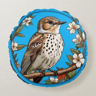 Farbenfroher Vogel mit floralem Rahmen Rundes Kissen