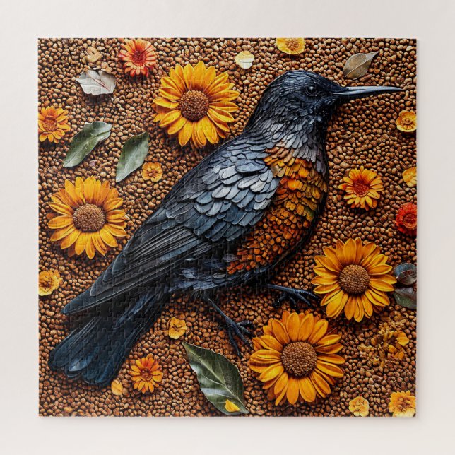 Farbenfroher Vogel mit Sonnenblumen (Vertikal)