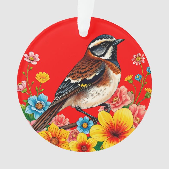 Farbenfroher Vogel unter Blume Ornament (Vorderseite)
