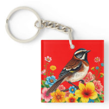 Farbenfroher Vogel unter Blume