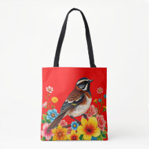 Farbenfroher Vogel unter Blume