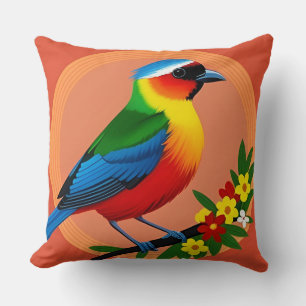 Farbenfroher Vogel unter lebhaften Blume Kissen