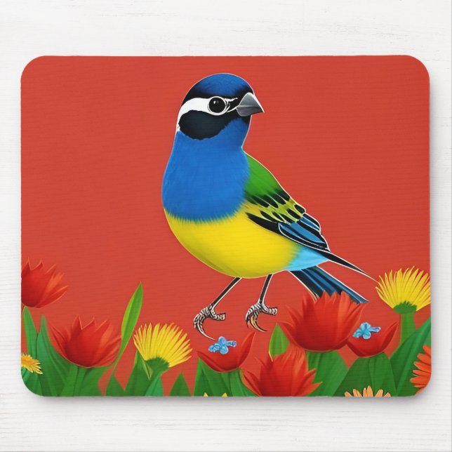 Farbenfroher Vogel unter lebhaften Blume Mousepad (Vorne)