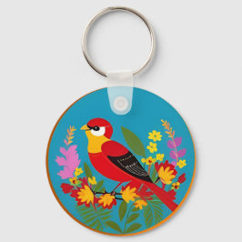 Farbenfroher Vogel unter lebhaften Blume Schlüsselanhänger