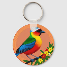 Farbenfroher Vogel unter lebhaften Blume Schlüsselanhänger